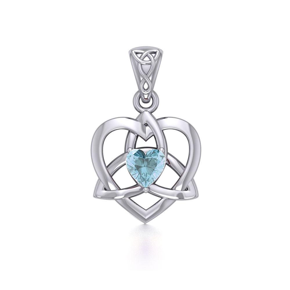 The Small Celtic Trinity Heart Sterling Silver Pendant with Gemstone TPD5913