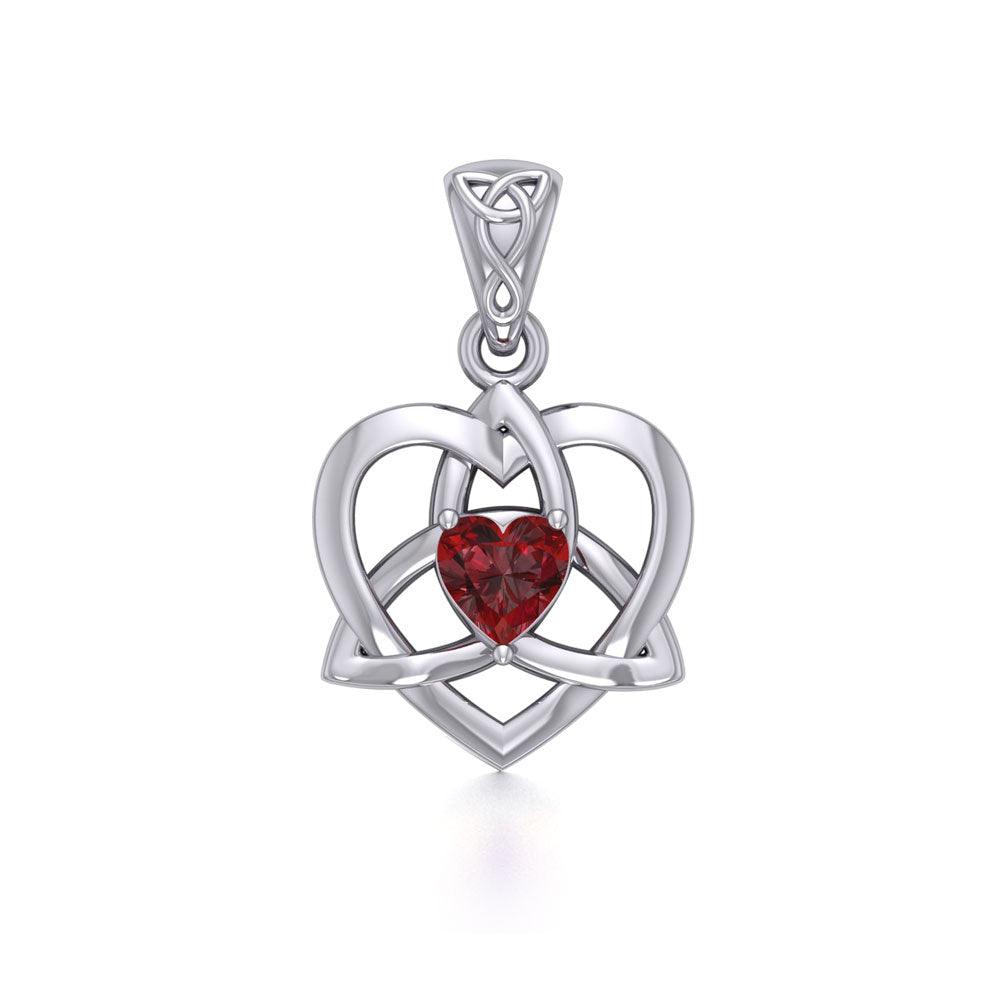 The Small Celtic Trinity Heart Sterling Silver Pendant with Gemstone TPD5913