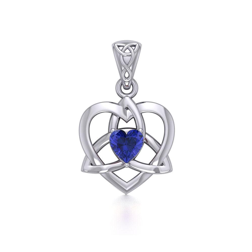 The Small Celtic Trinity Heart Sterling Silver Pendant with Gemstone TPD5913