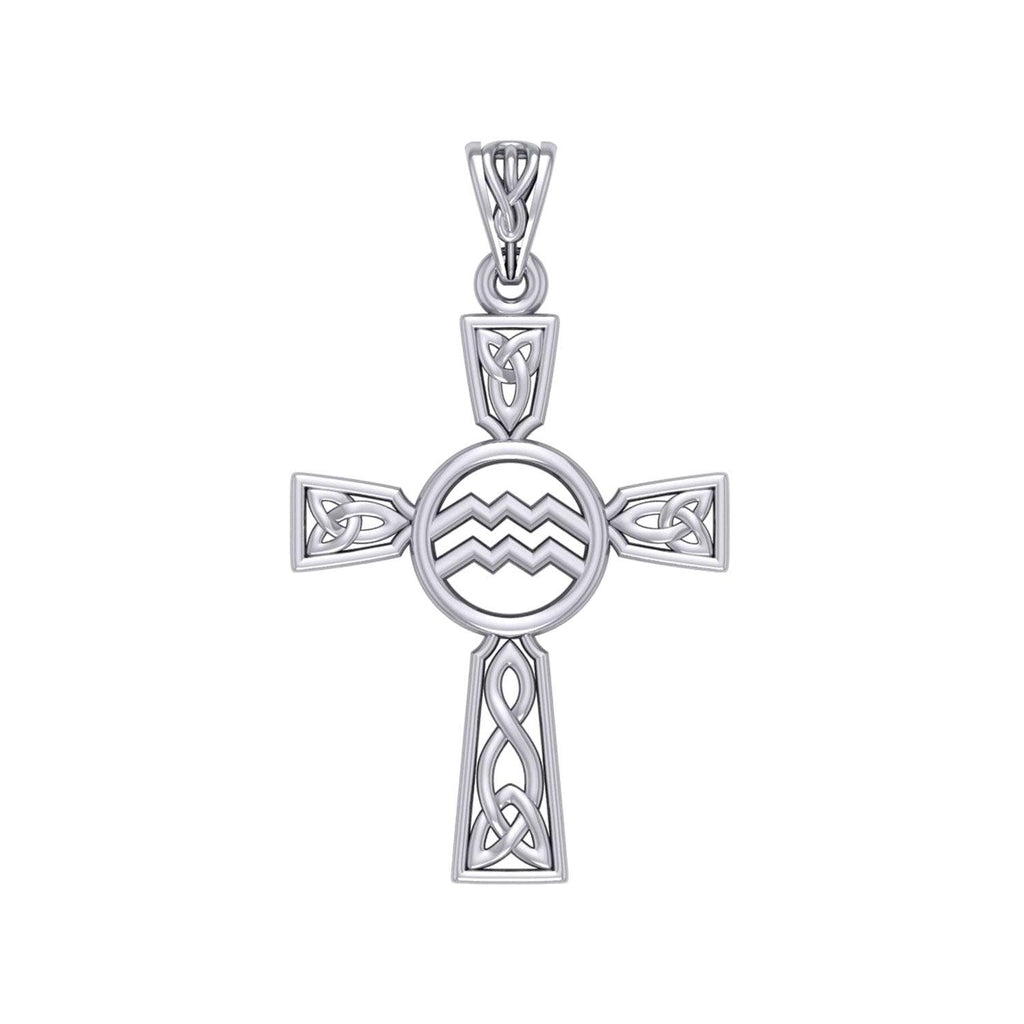 Celtic Cross Aquarius Astrology Zodiac Sign Sterling Silver Pendant TPD5946