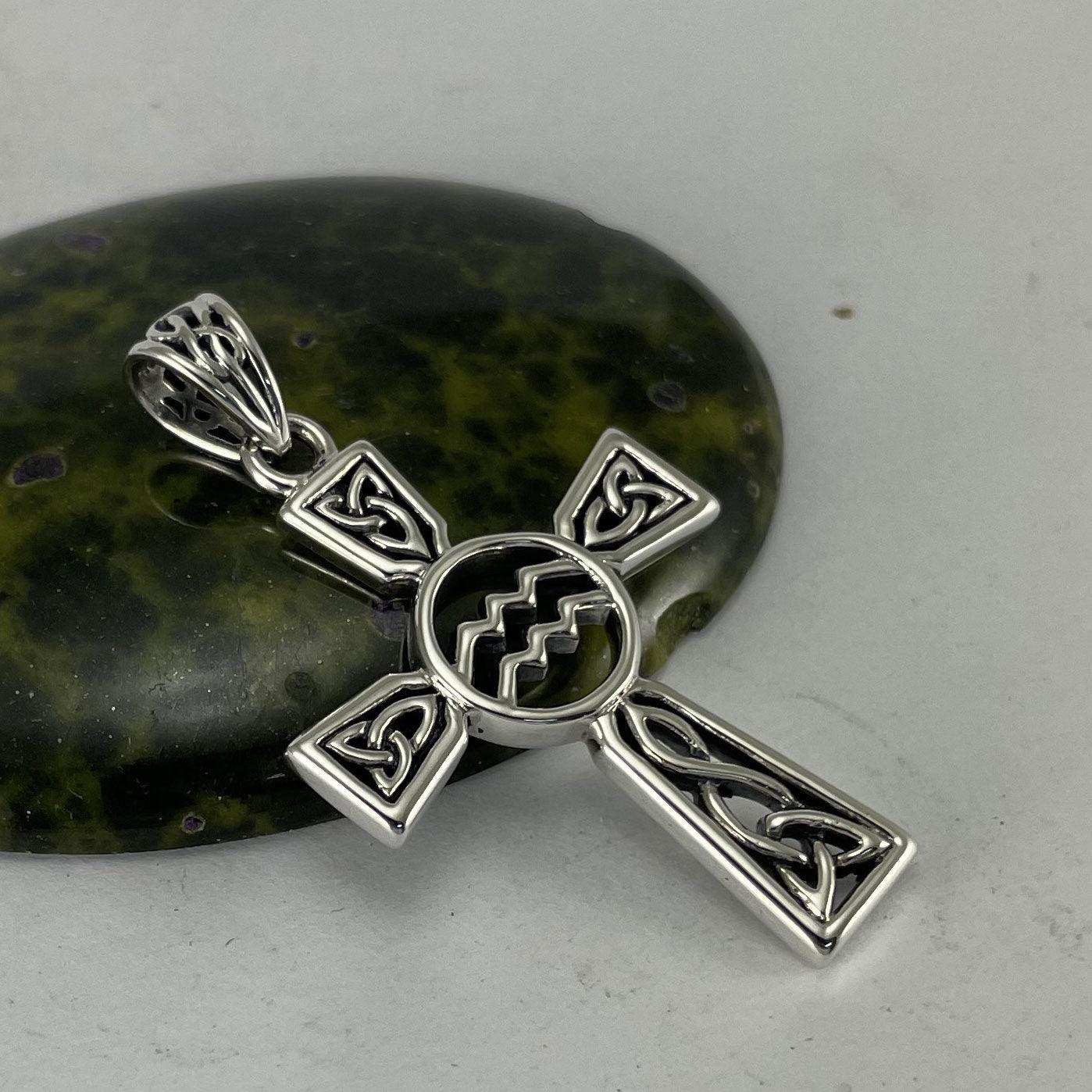 Celtic Cross Aquarius Astrology Zodiac Sign Sterling Silver Pendant TPD5946
