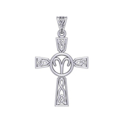 Celtic Cross Aries Astrology Zodiac Sign Silver Pendant TPD5948 | Pendant | Wiccan Center