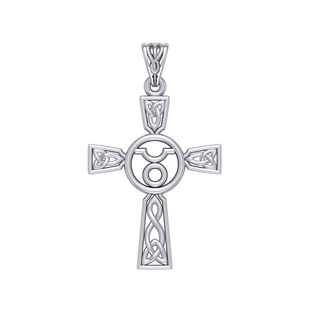 Celtic Cross Taurus Astrology Zodiac Sign Silver Pendant TPD5949