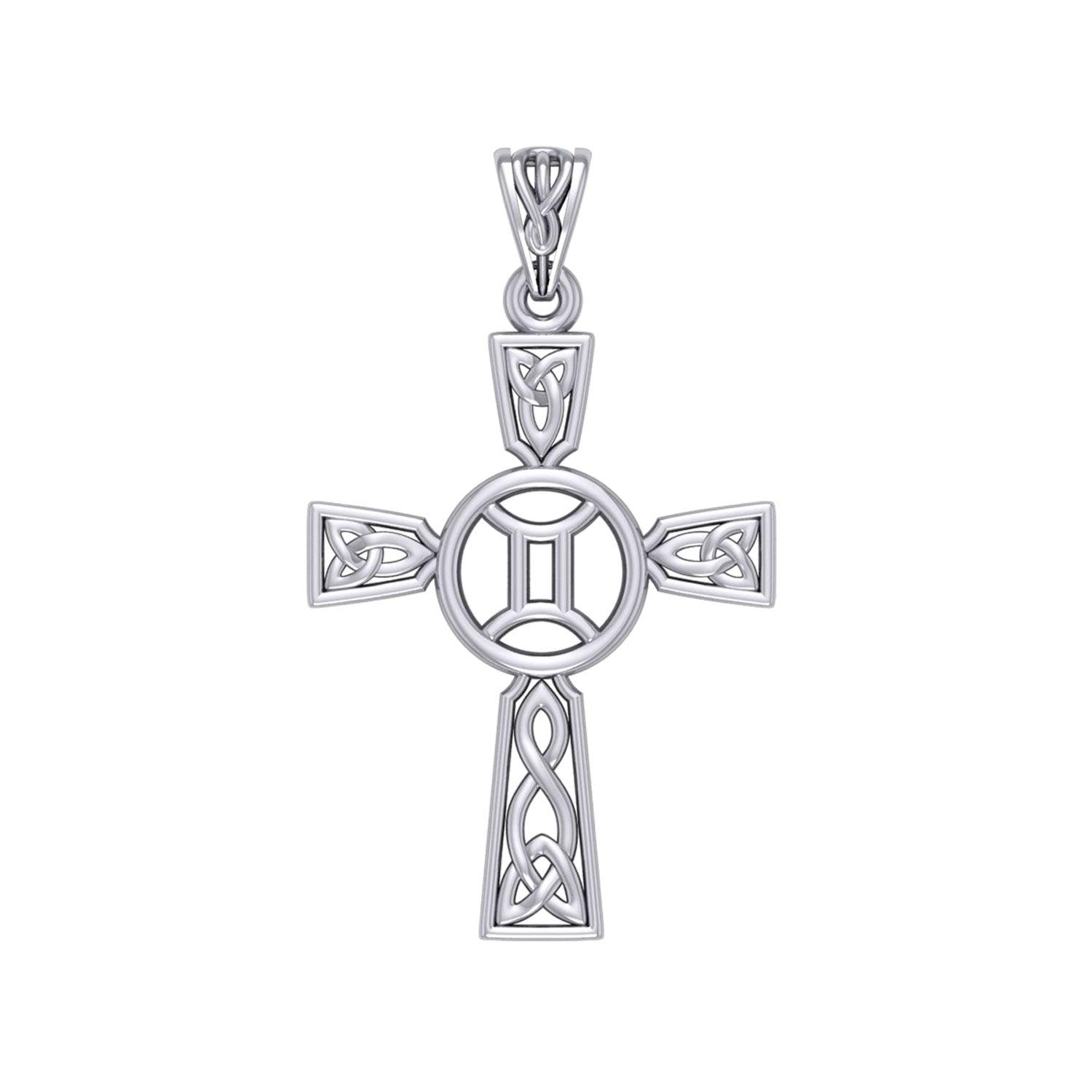 Celtic Cross Gemini Astrology Zodiac Sign Silver Pendant TPD5950