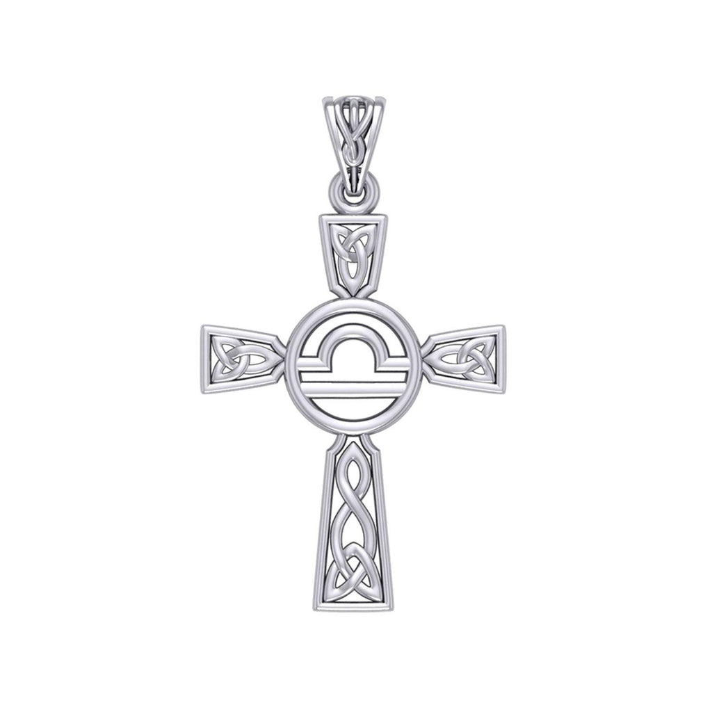 Celtic Cross Libra Astrology Zodiac Sign Sterling Silver Pendant TPD5954