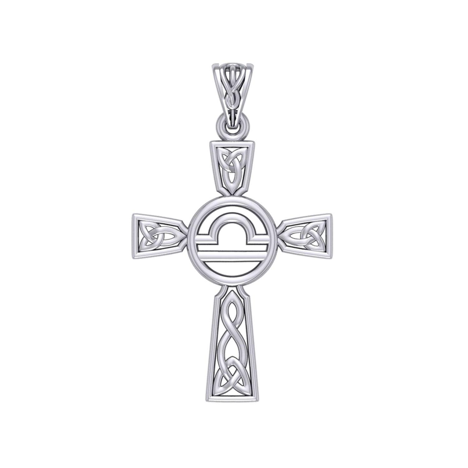 Celtic Cross Libra Astrology Zodiac Sign Sterling Silver Pendant TPD5954