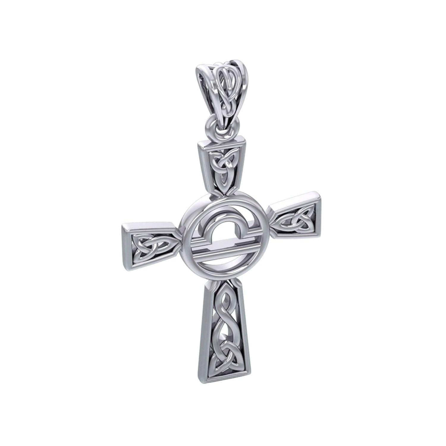 Celtic Cross Libra Astrology Zodiac Sign Sterling Silver Pendant TPD5954