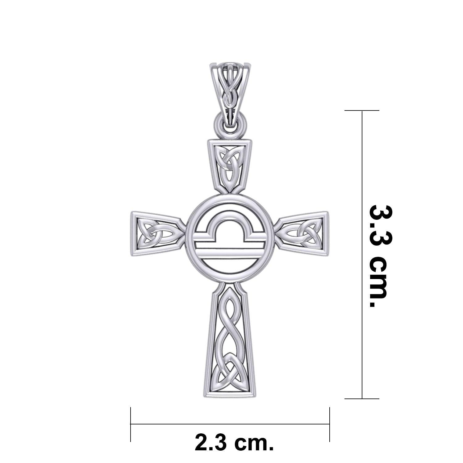 Celtic Cross Libra Astrology Zodiac Sign Sterling Silver Pendant TPD5954