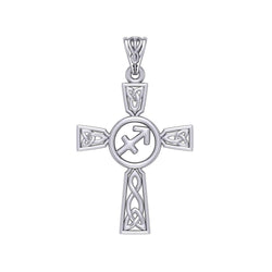 Celtic Cross Sagittarius Astrology Zodiac Sign Silver Pendant TPD5956 | Pendant | Wiccan Center