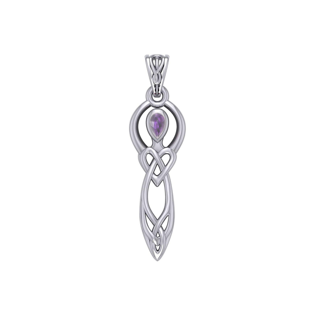 Celtic Knotwork Goddess with Gemstone Sterling Silver Pendant TPD5968
