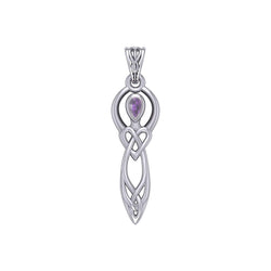 Celtic Knotwork Goddess with Gemstone Sterling Silver Pendant TPD5968 | Pendant | Wiccan Center