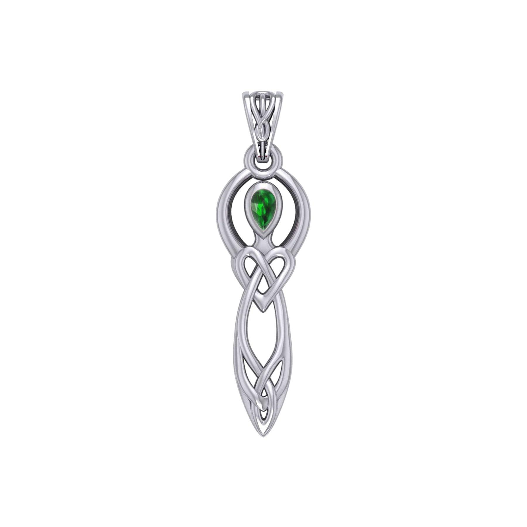 Celtic Knotwork Goddess with Gemstone Sterling Silver Pendant TPD5968