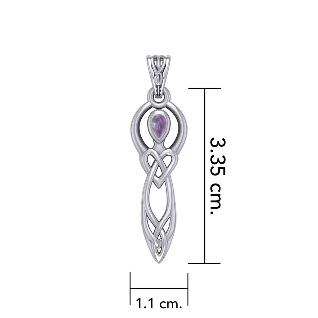 Celtic Knotwork Goddess with Gemstone Sterling Silver Pendant TPD5968