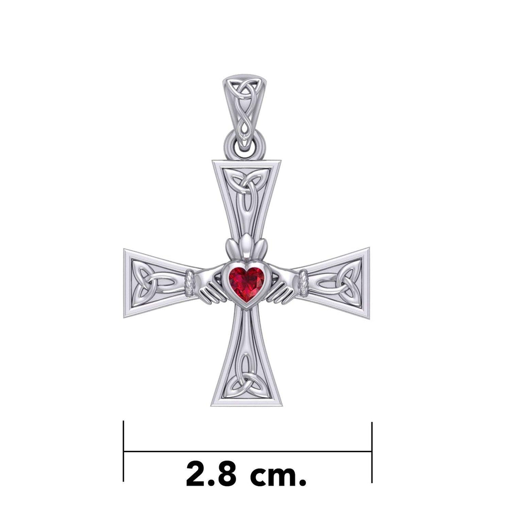 Celtic Cross and Claddagh Silver Pendant with Gem TPD5971