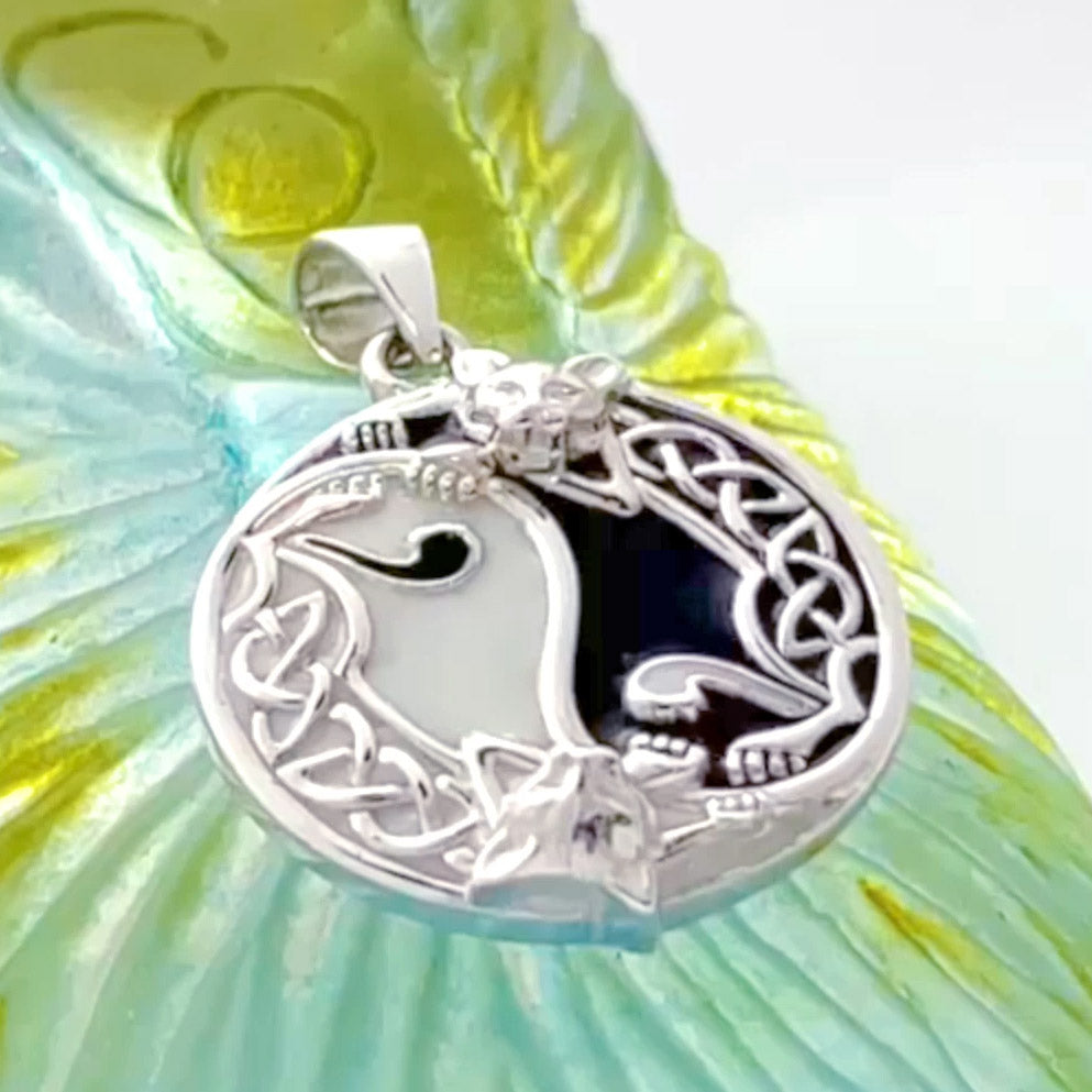 Celtic Yin Yang Cat Silver Pendant TPD5981