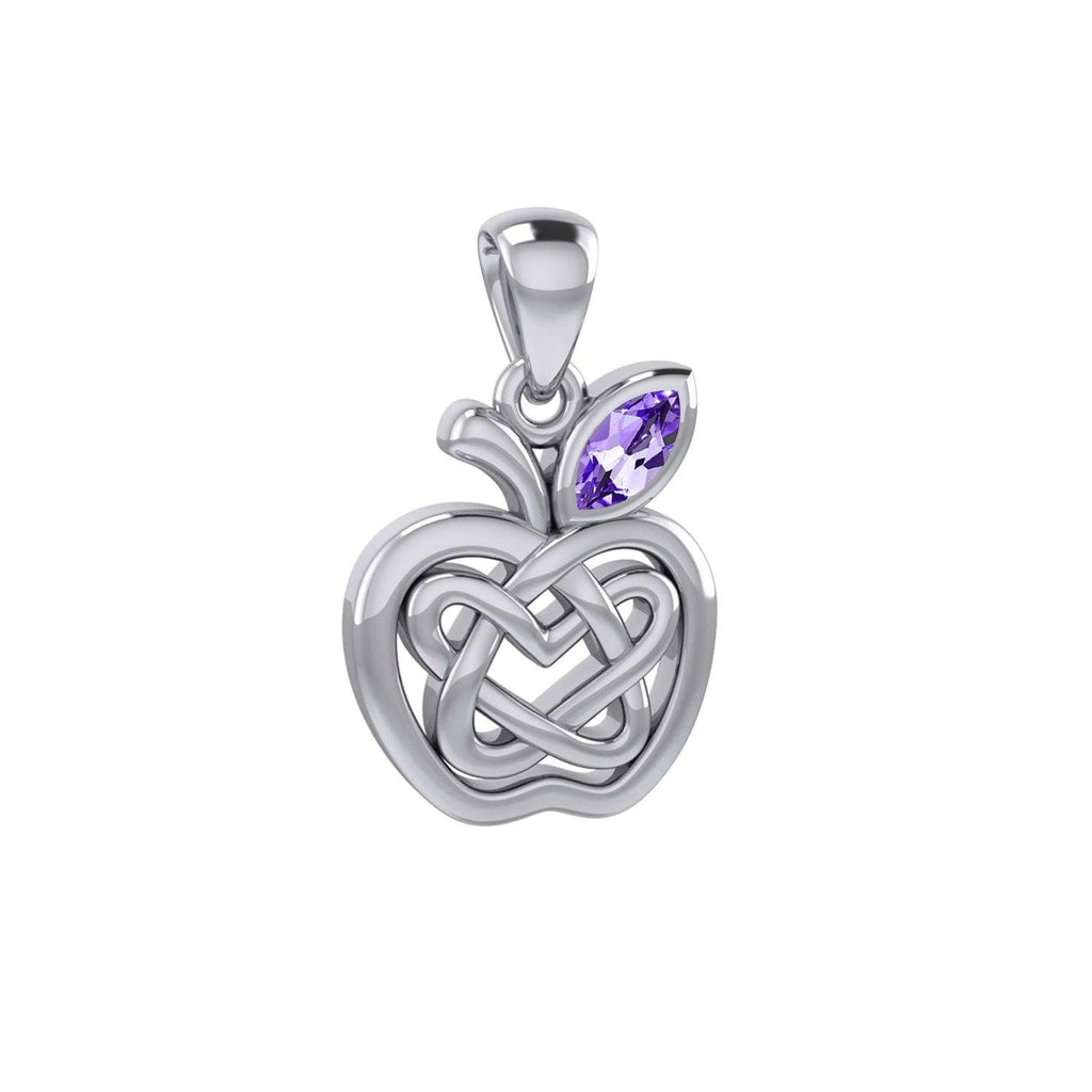 Celtic Spiritual Fruit Apple with Double Heart Sterling Silver Pendant with Gemstone TPD5987