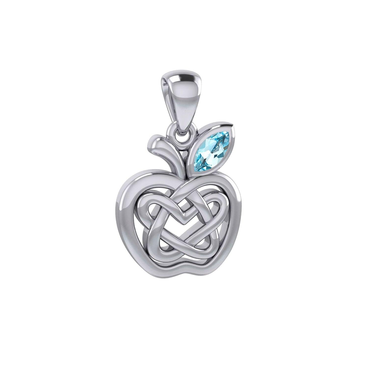 Celtic Spiritual Fruit Apple with Double Heart Sterling Silver Pendant with Gemstone TPD5987