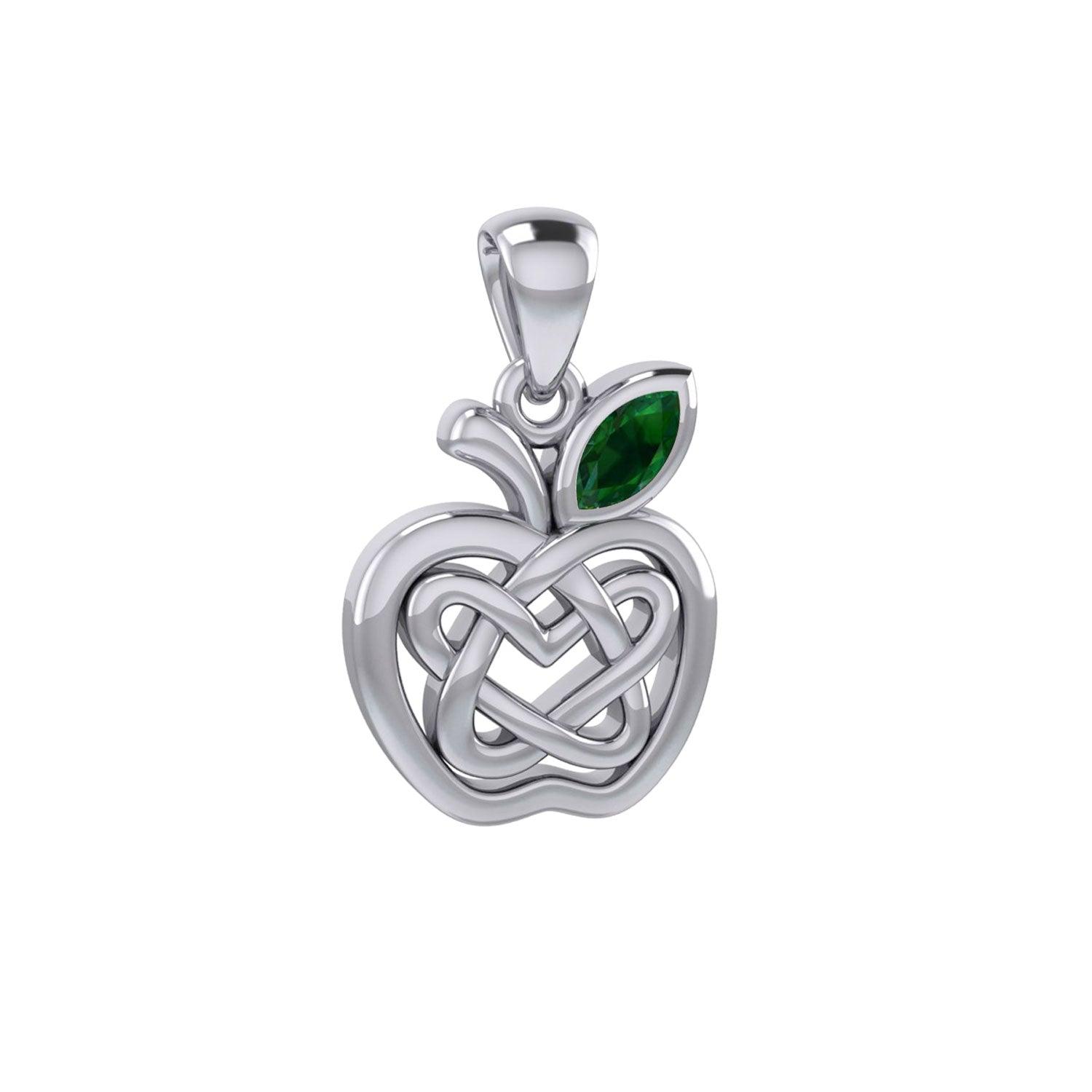 Celtic Spiritual Fruit Apple with Double Heart Sterling Silver Pendant with Gemstone TPD5987