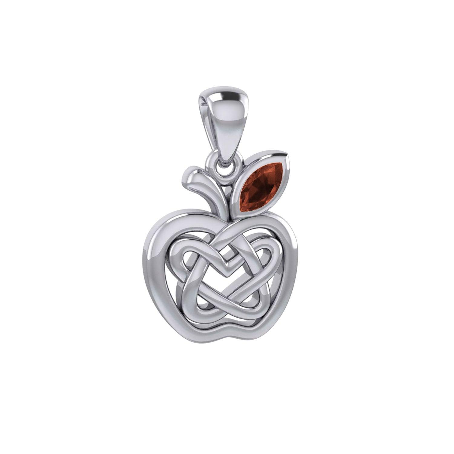 Celtic Spiritual Fruit Apple with Double Heart Sterling Silver Pendant with Gemstone TPD5987