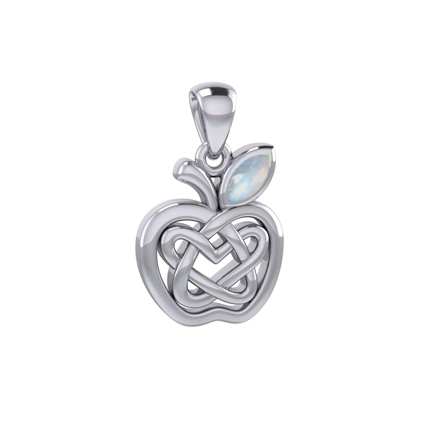 Celtic Spiritual Fruit Apple with Double Heart Sterling Silver Pendant with Gemstone TPD5987