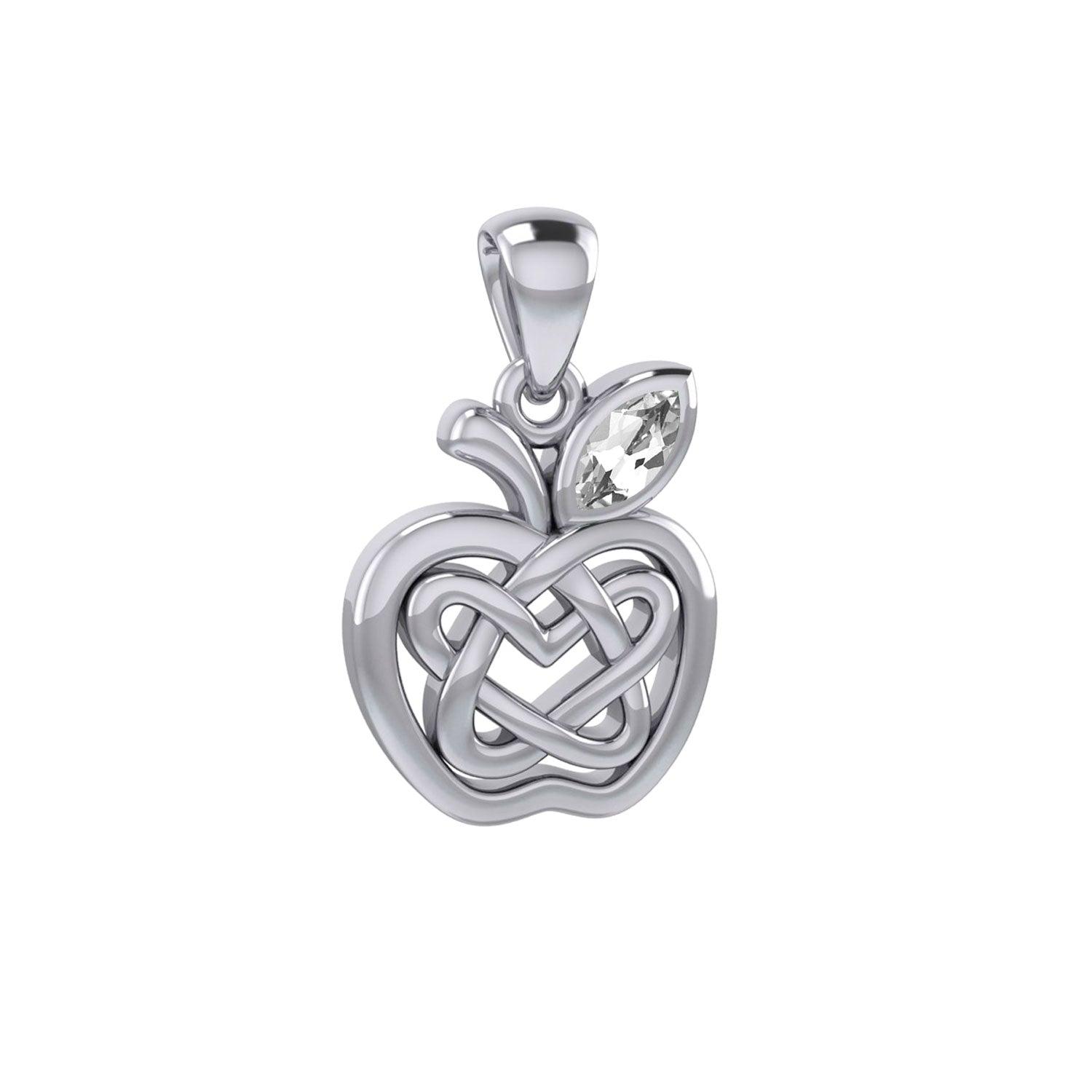 Celtic Spiritual Fruit Apple with Double Heart Sterling Silver Pendant with Gemstone TPD5987