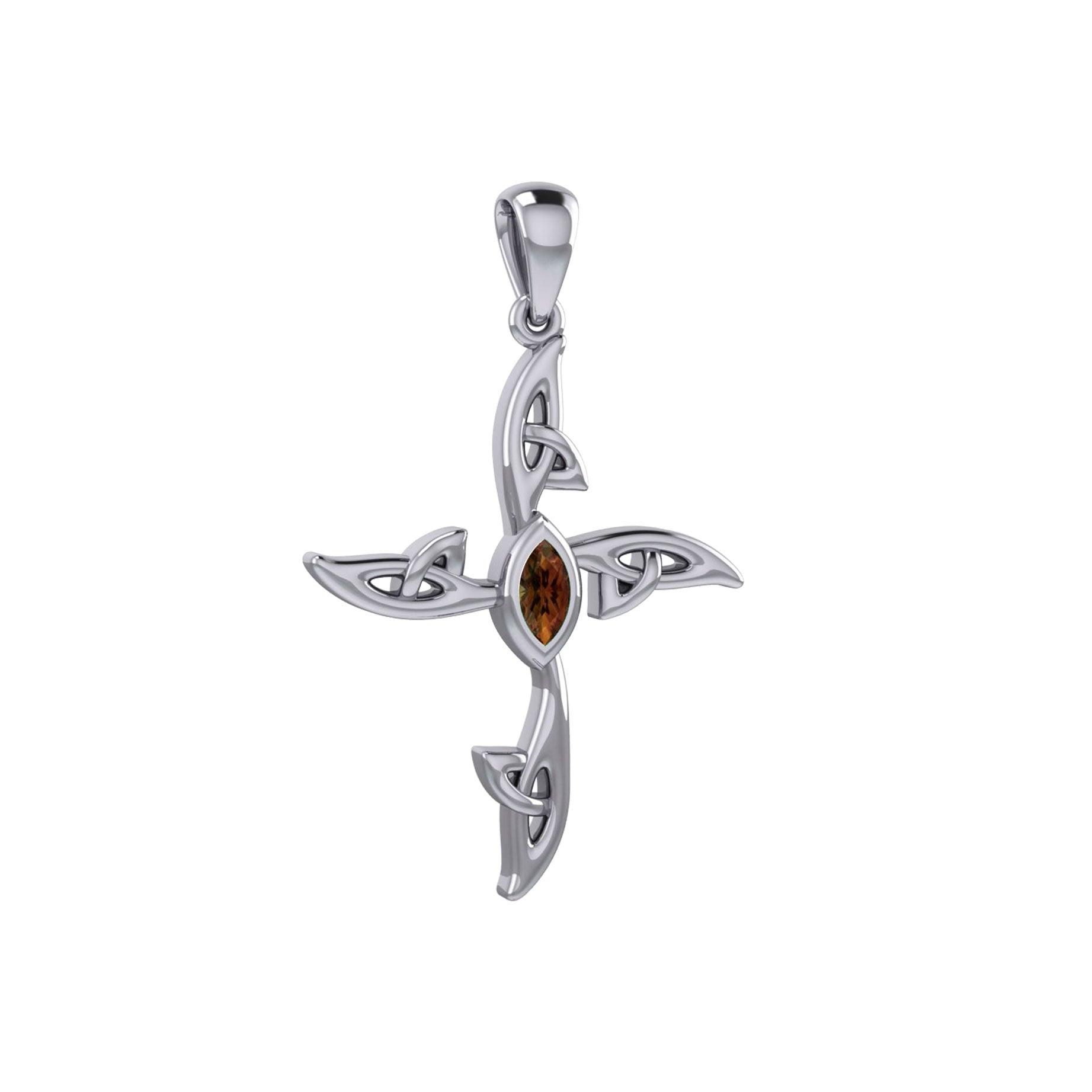 A beautiful statement of pride and faith ~ Celtic Cross Sterling Silver Pendant with Gem TPD5988