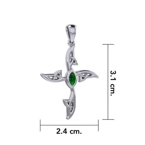 A beautiful statement of pride and faith ~ Celtic Cross Sterling Silver Pendant with Gem TPD5988 | Pendant | Wiccan Center