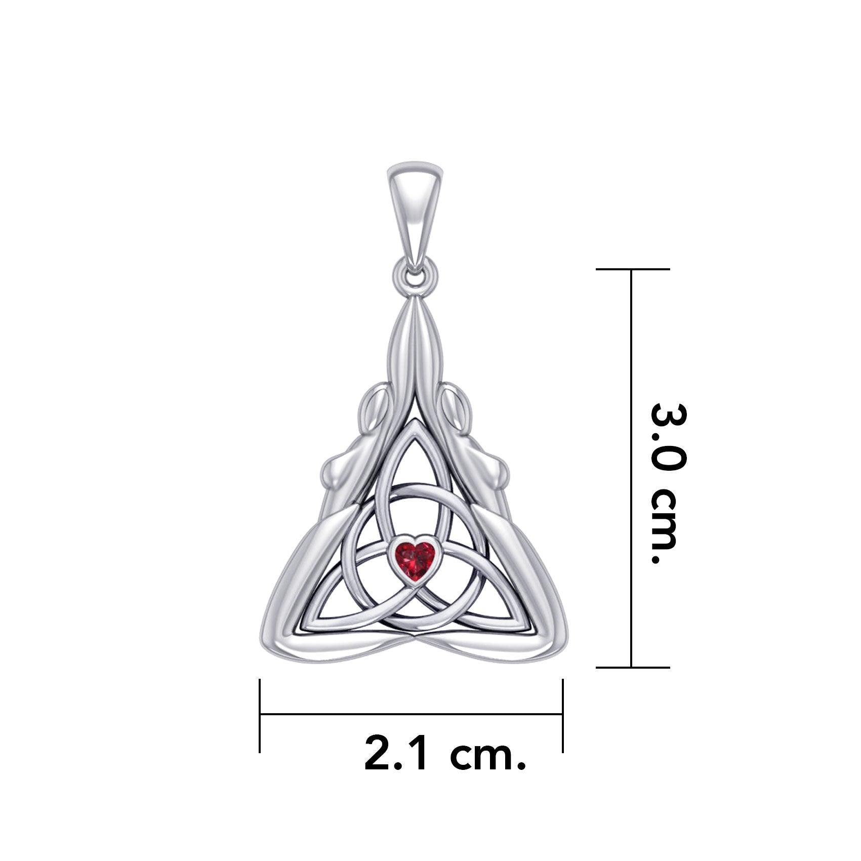 Double Goddess with Celtic Triquetra Silver Pendant with Gemstone TPD5989