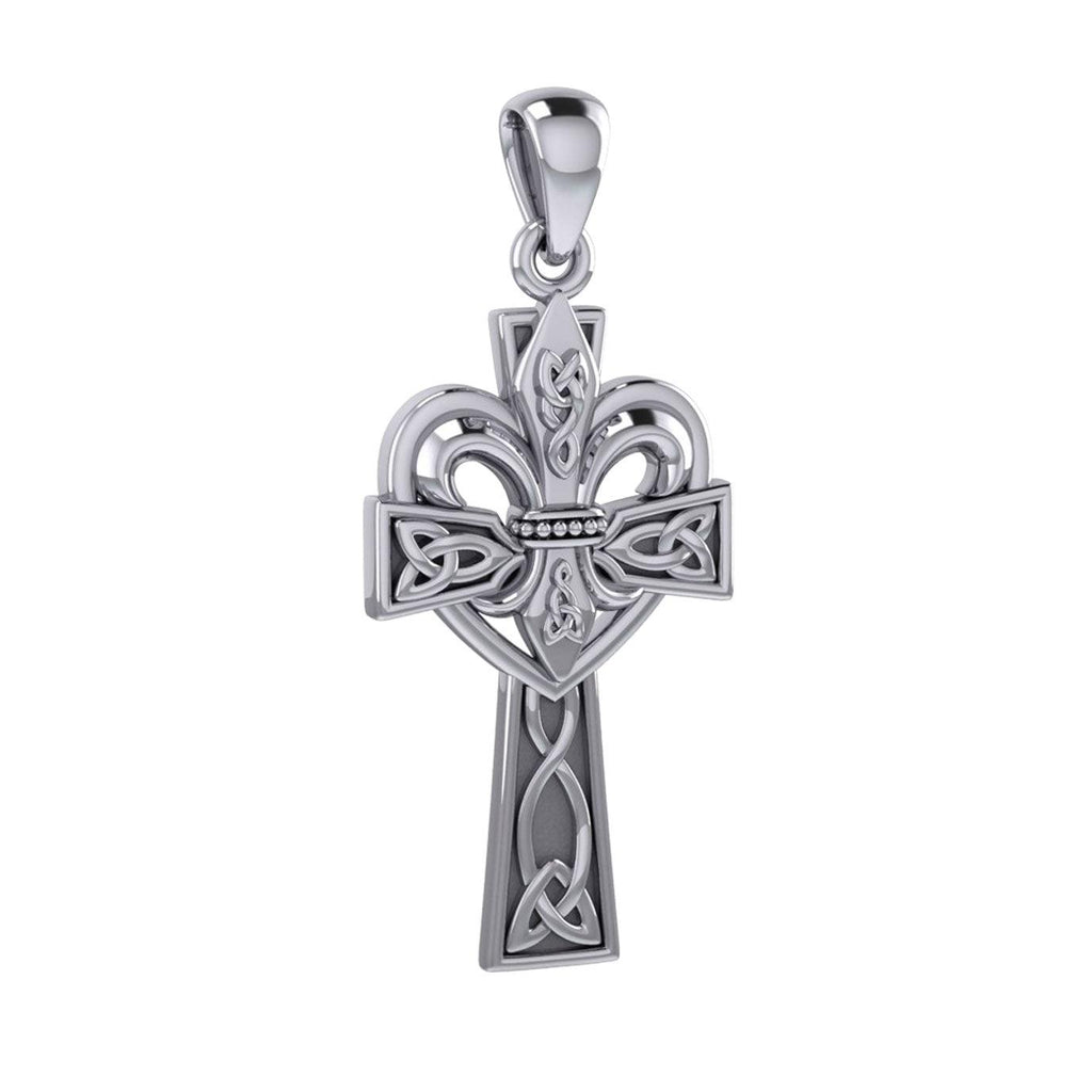 A powerful combination of Celtic elements ~ Fleur-de-Lis and Celtic Cross Sterling Silver Pendant TPD5994