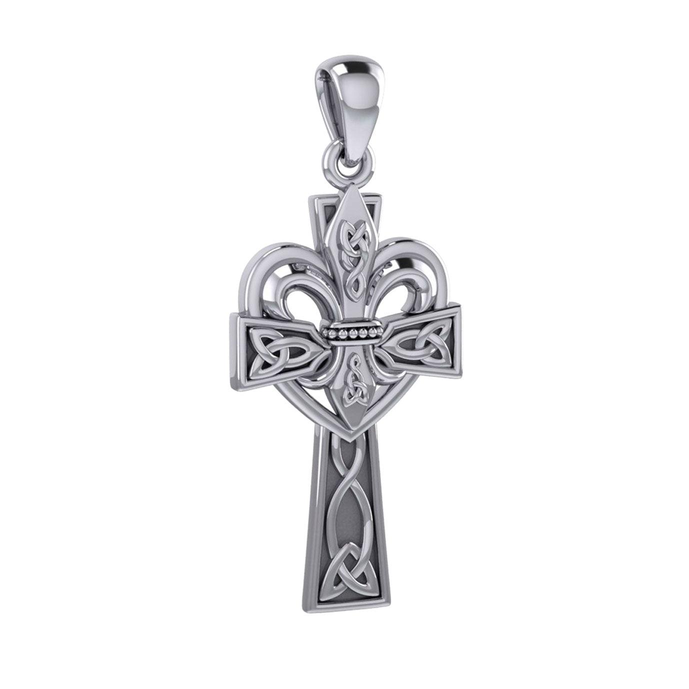 A powerful combination of Celtic elements ~ Fleur-de-Lis and Celtic Cross Sterling Silver Pendant TPD5994