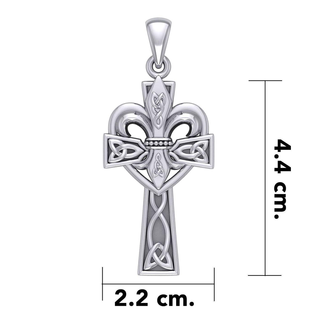 A powerful combination of Celtic elements ~ Fleur-de-Lis and Celtic Cross Sterling Silver Pendant TPD5994