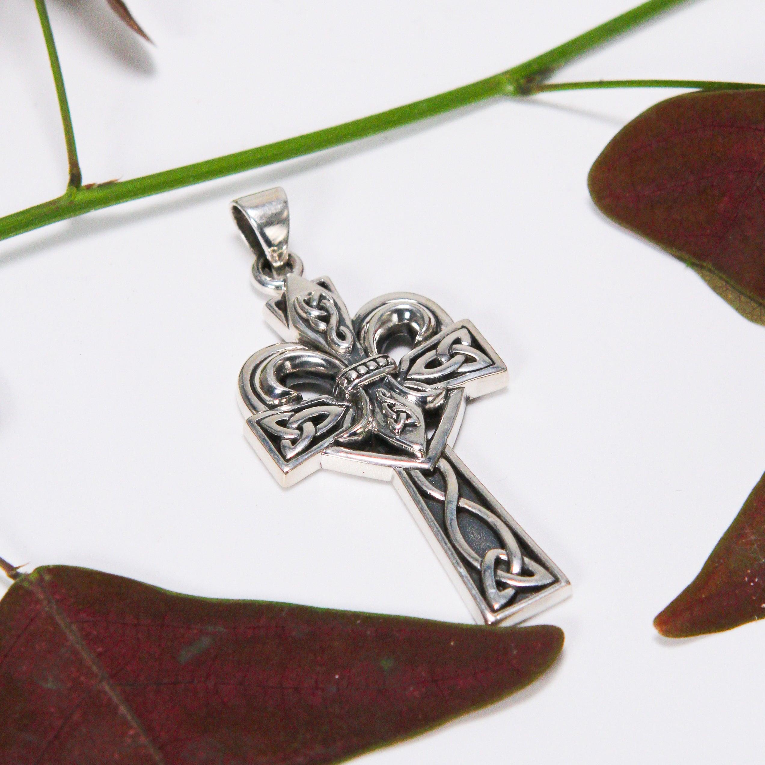 A powerful combination of Celtic elements ~ Fleur-de-Lis and Celtic Cross Sterling Silver Pendant TPD5994