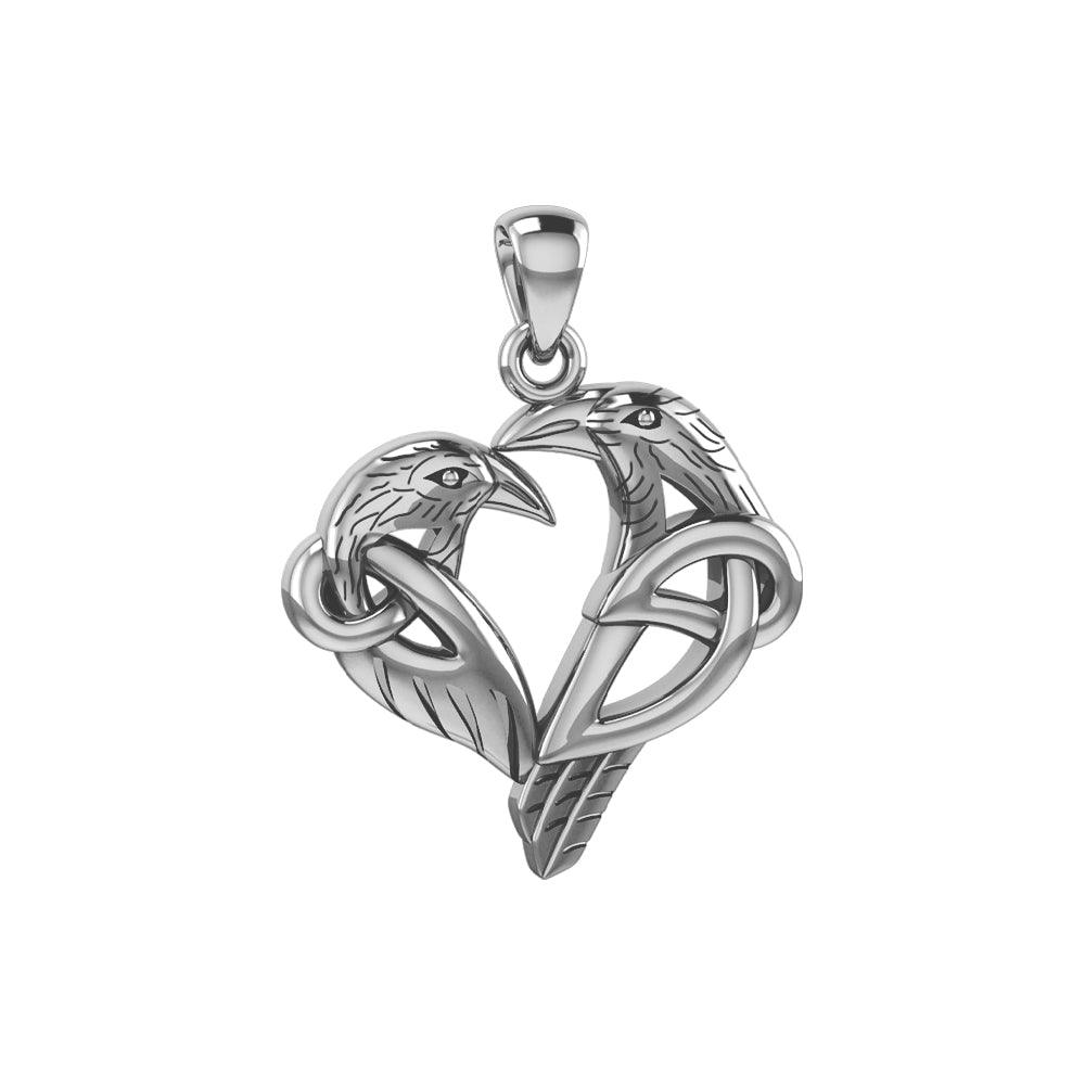 Love of The Mythical Celtic Heart Raven Sterling Silver Pendant TPD6025