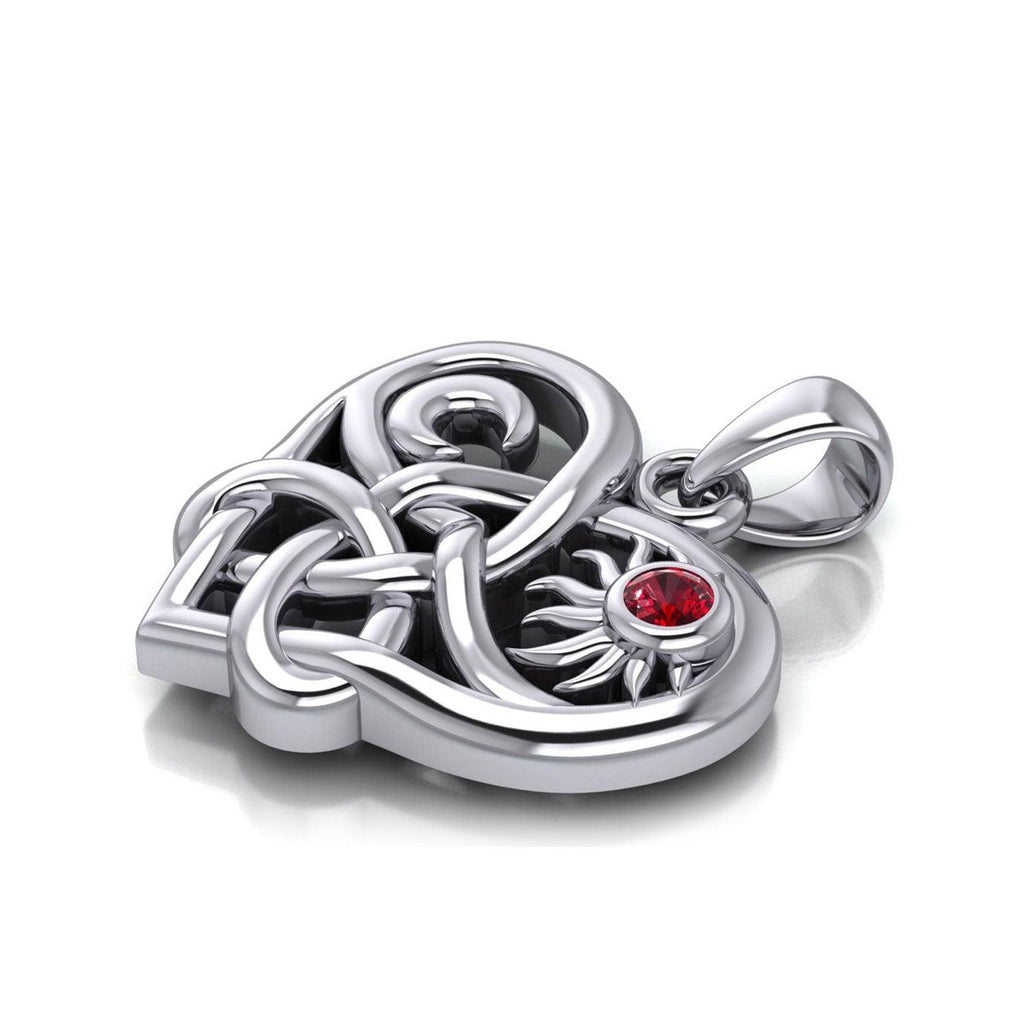 Celtic Trinity Heart with Sun and Moon Silver Pendant with Gemstone TPD6026