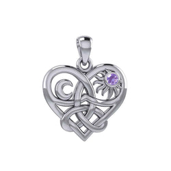 Celtic Trinity Heart with Sun and Moon Silver Pendant with Gemstone TPD6026 | Pendant | Wiccan Center