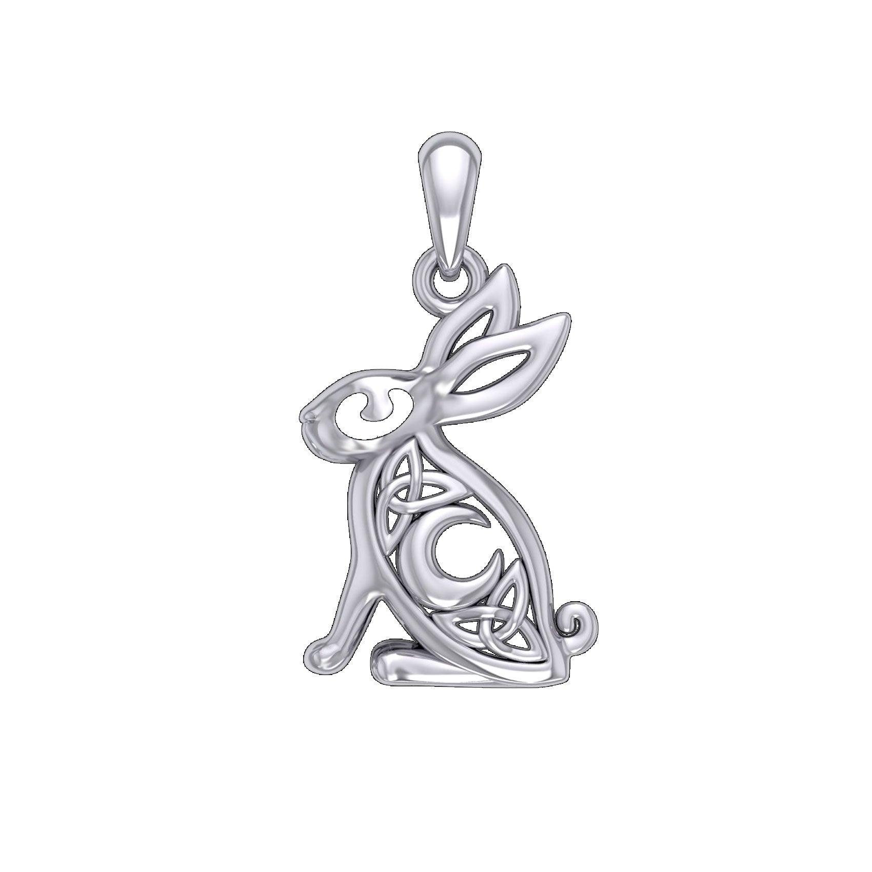 Celtic Rabbit or Hare With Crescent Moon Sterling Silver Pendant TPD6036