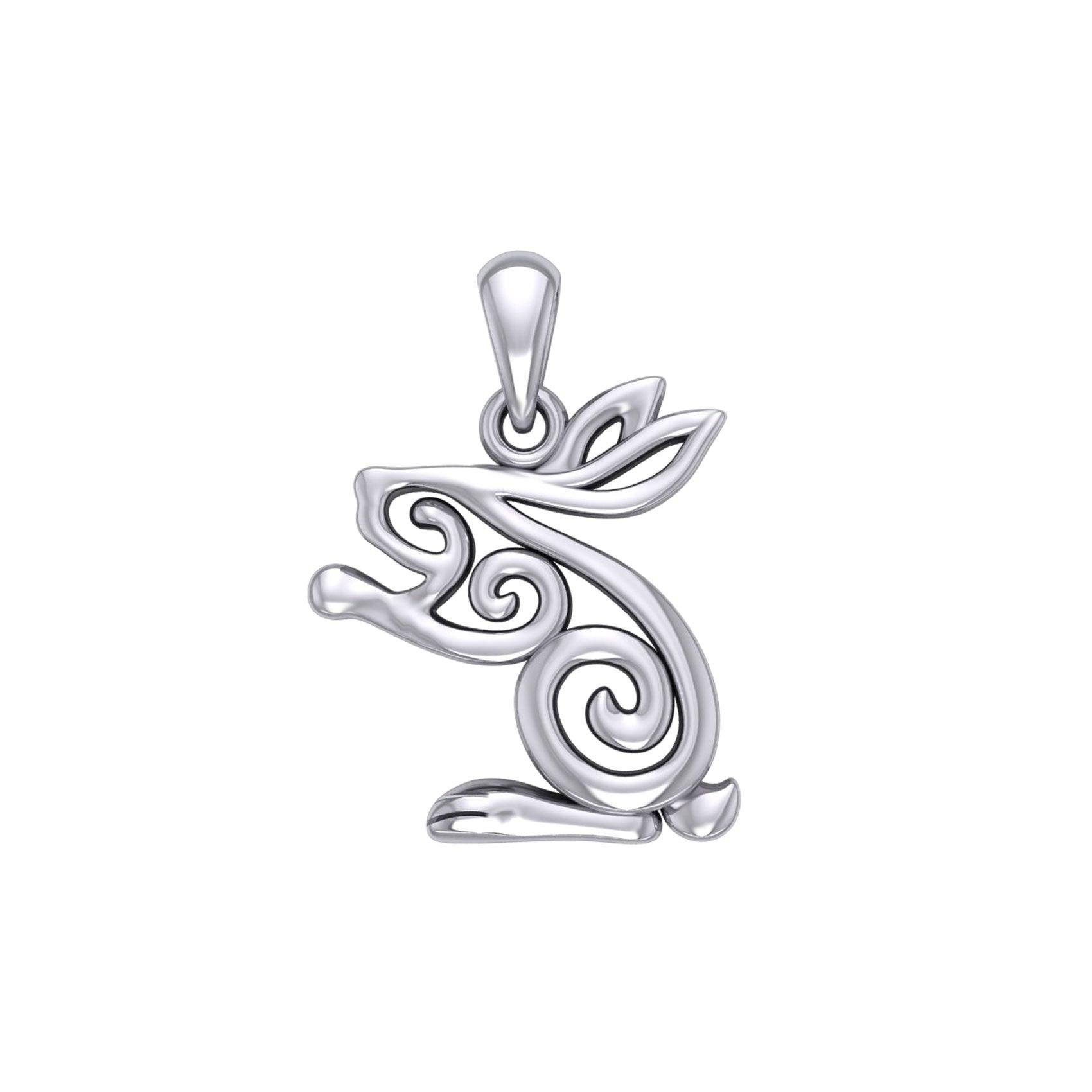 Celtic Spiral Rabbit or Hare Sterling Silver Pendant TPD6037