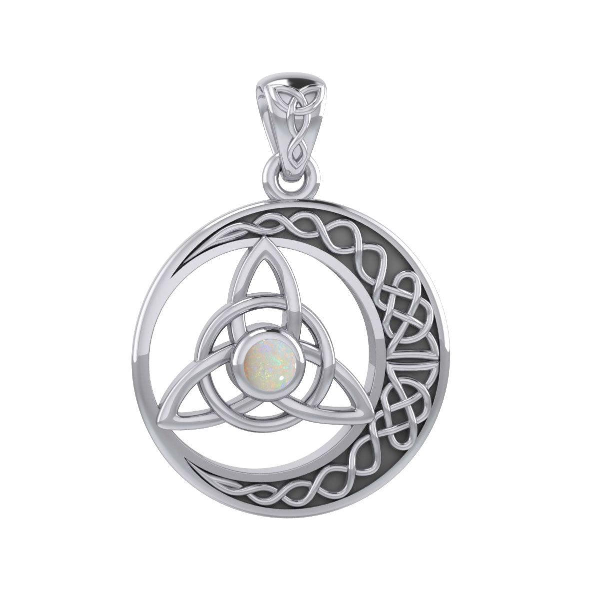 The Celtic Knot Moon and Triquetra Silver Pendant with Stone TPD6052