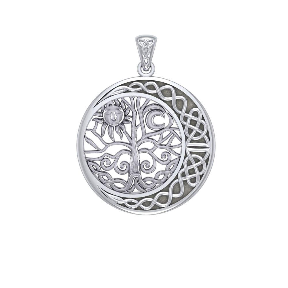 The Tree of Life on Celtic Crescent Moon Sterling Silver Pendant TPD6053