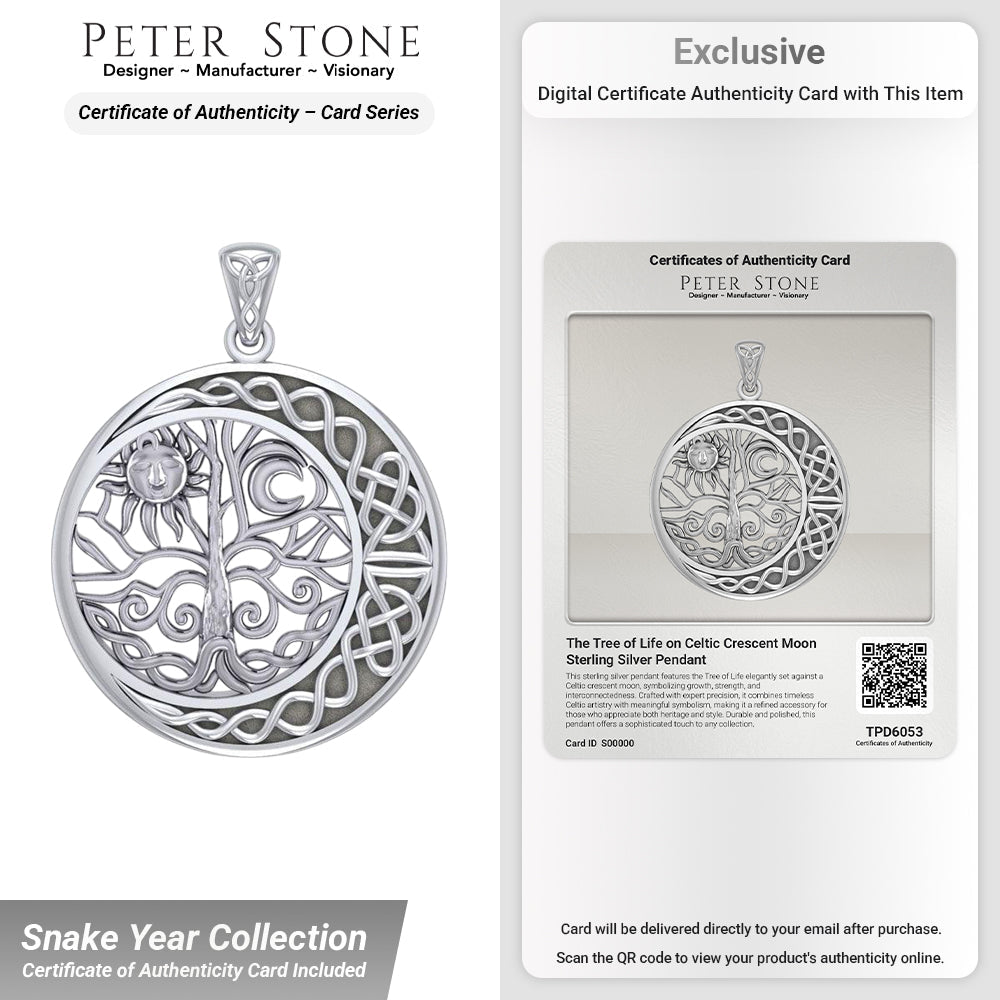 The Tree of Life on Celtic Crescent Moon Sterling Silver Pendant TPD6053
