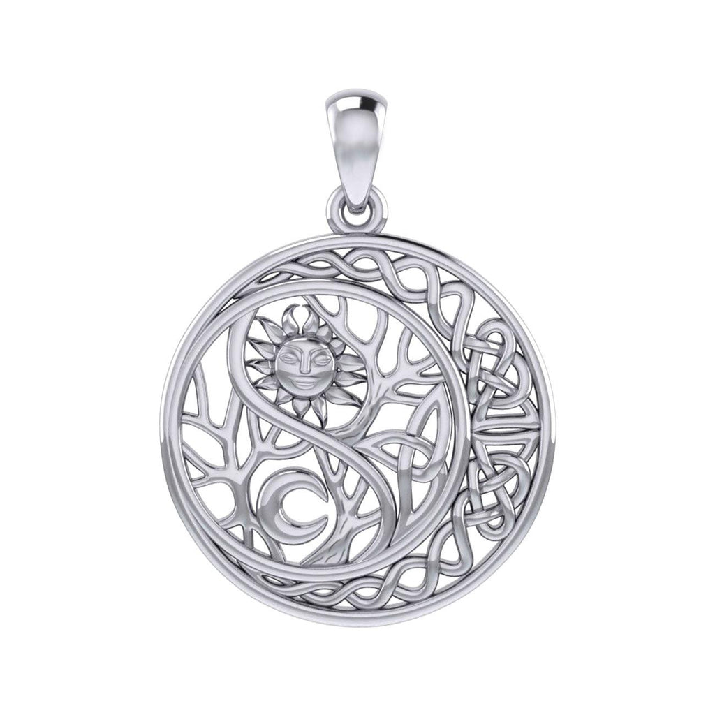 The Yin Yang Tree of Life on Celtic Crescent Moon Sterling Silver Pendant TPD6060