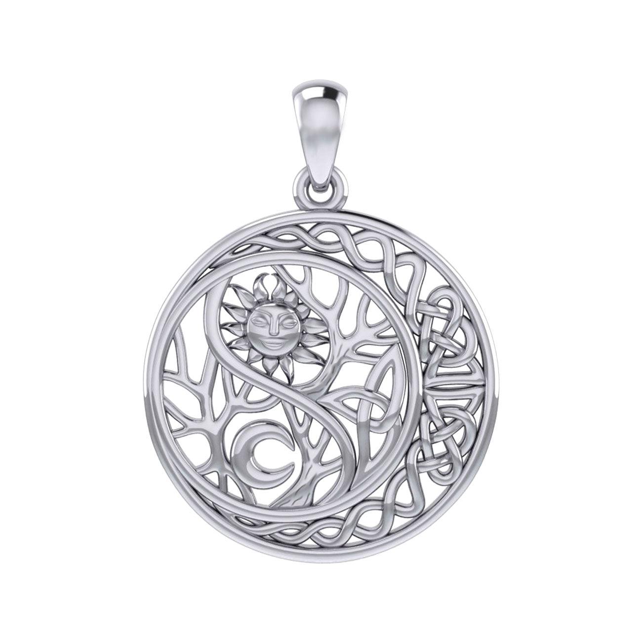 The Yin Yang Tree of Life on Celtic Crescent Moon Sterling Silver Pendant TPD6060