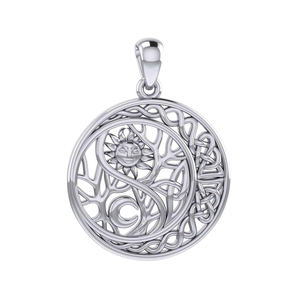 The Yin Yang Tree of Life on Celtic Crescent Moon Sterling Silver Pendant TPD6060