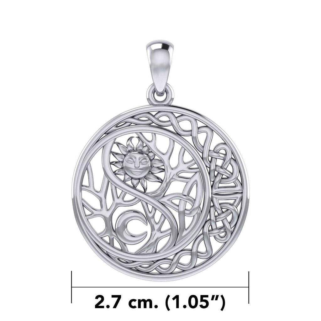 The Yin Yang Tree of Life on Celtic Crescent Moon Sterling Silver Pendant TPD6060