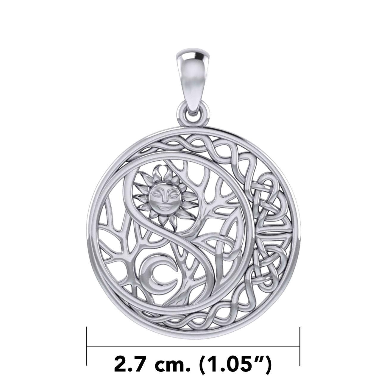 The Yin Yang Tree of Life on Celtic Crescent Moon Sterling Silver Pendant TPD6060