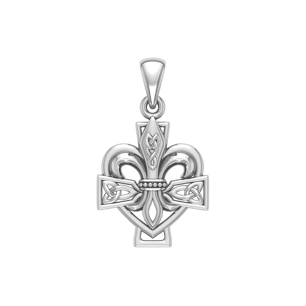 A powerful combination of Celtic elements ~ Fleur-de-Lis and Celtic Cross Sterling Silver Pendant TPD6068