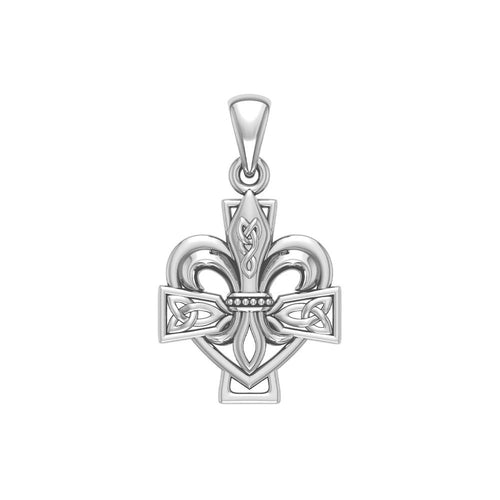 A powerful combination of Celtic elements ~ Fleur-de-Lis and Celtic Cross Sterling Silver Pendant TPD6068 | Pendants | Wiccan Center