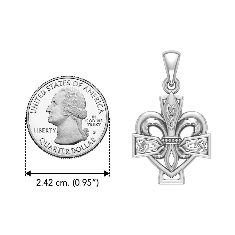A powerful combination of Celtic elements ~ Fleur-de-Lis and Celtic Cross Sterling Silver Pendant TPD6068
