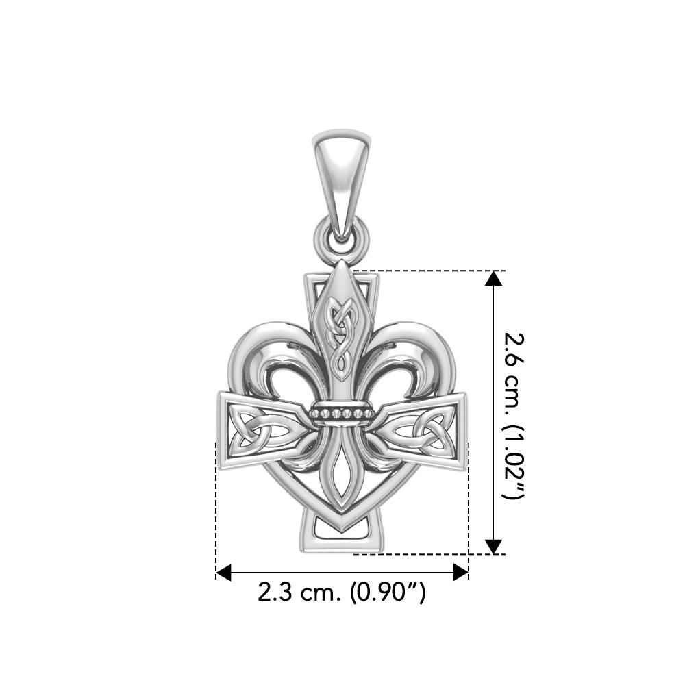 A powerful combination of Celtic elements ~ Fleur-de-Lis and Celtic Cross Sterling Silver Pendant TPD6068