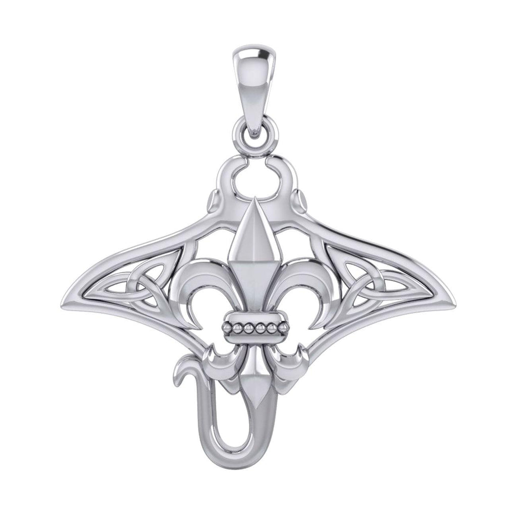 Celtic Manta Ray with Fleur De Lis Symbol Sterling Silver Pendant TPD6073